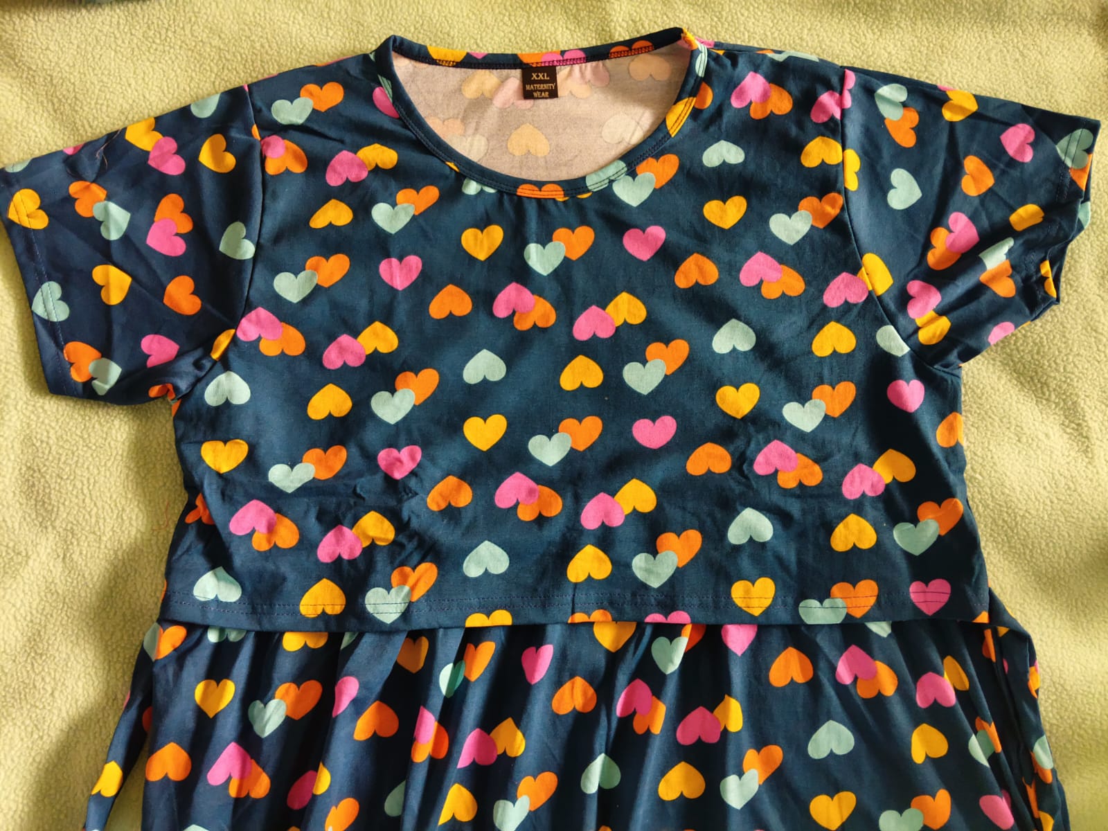 NAVY BLUE WITH PINK AND YELLOW HEART